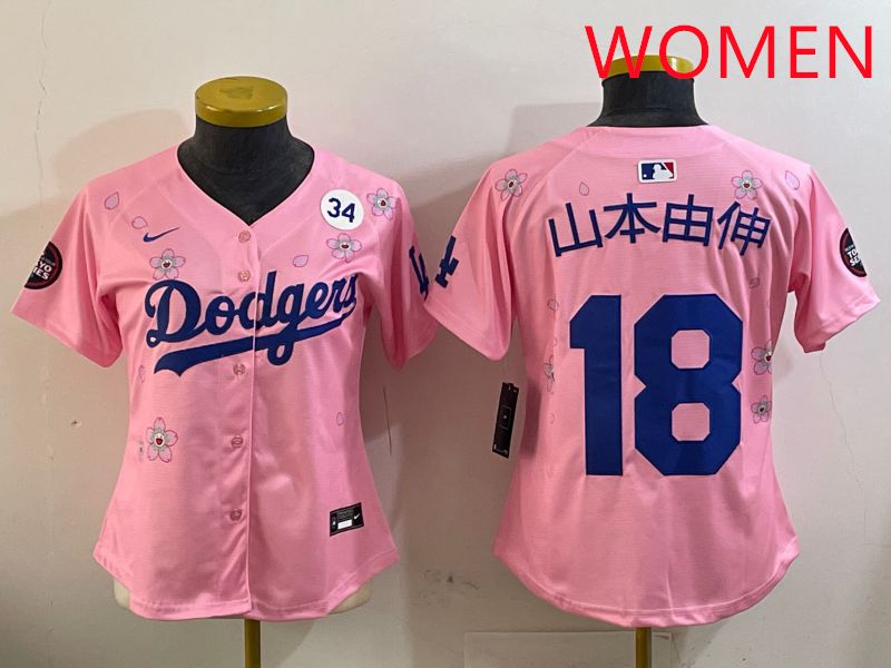 Women Los Angeles Dodgers #18 Yamamoto Pink Sakura Edition 2025 Nike MLB Jersey style 4